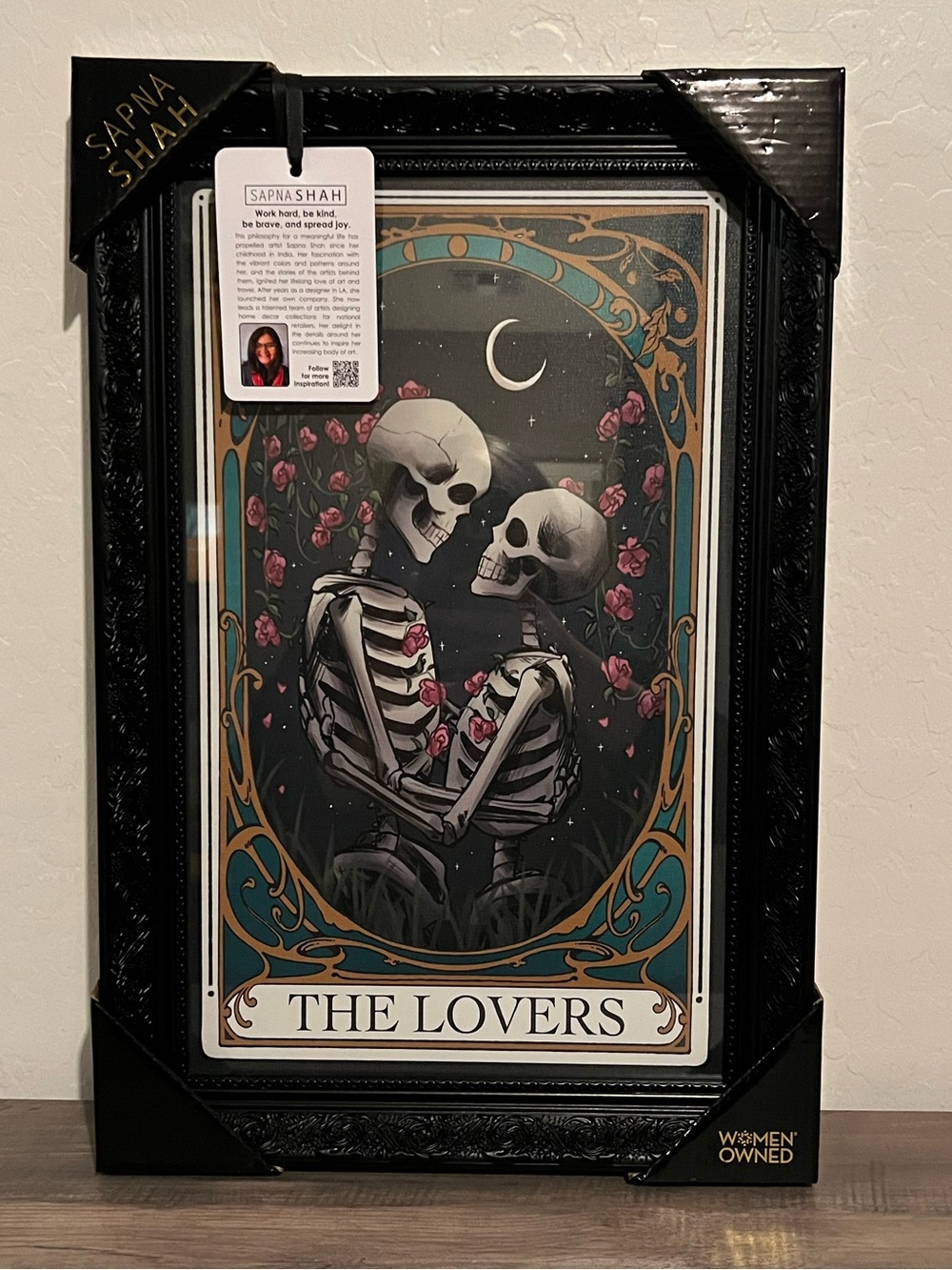 NWT Sapna Shah 'The Lovers' Skeleton Black Framed Halloween Gothic Wall Art